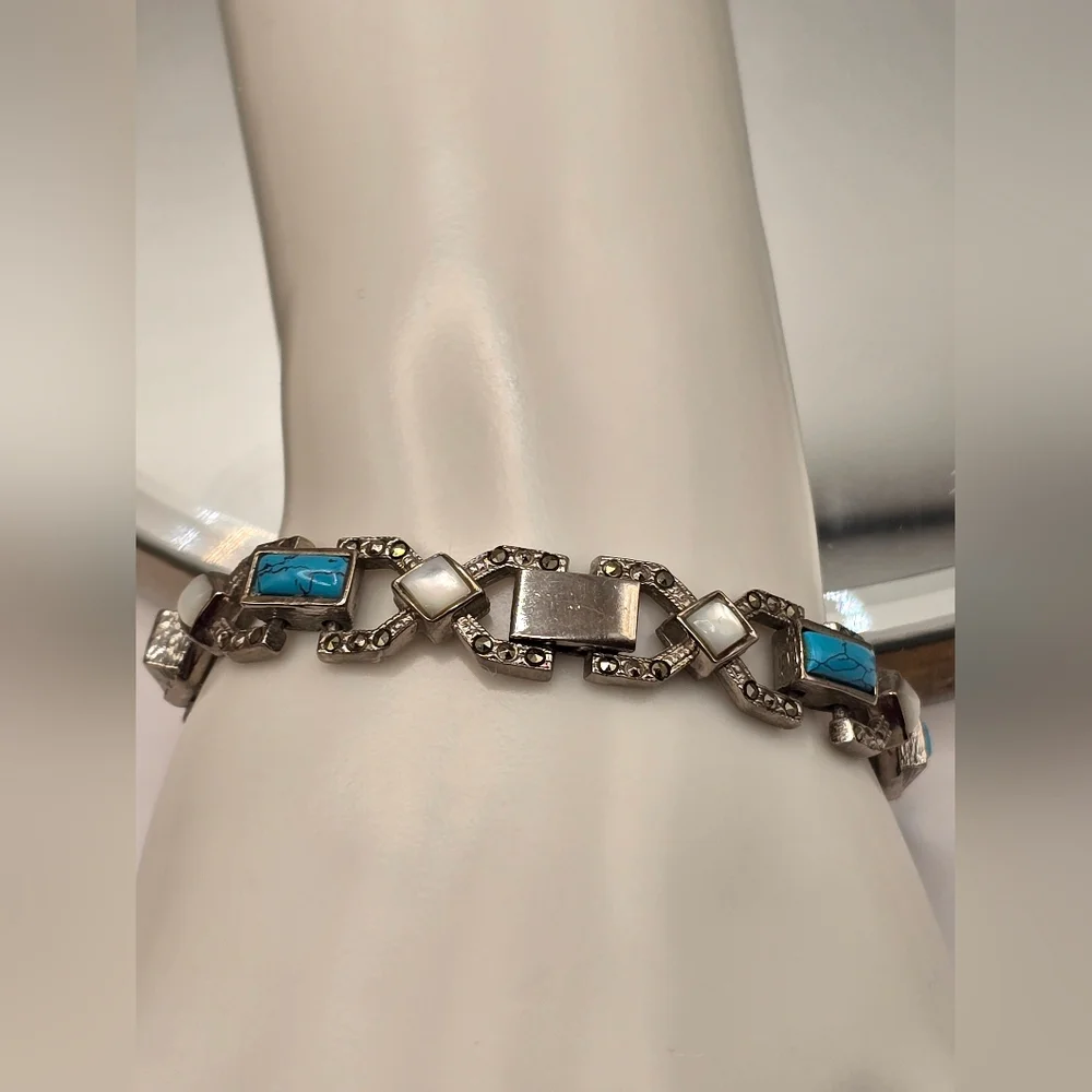 Xanadu Quartz Japan Movement Faux Turquoise & Marcasite Vintage Watch